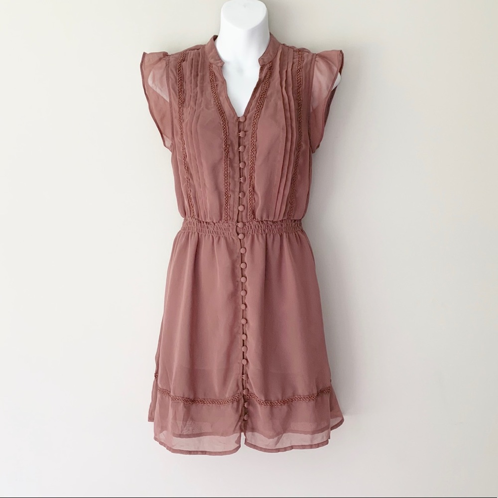 Bluebird Flowy Ruffled Button Down Dress EUC